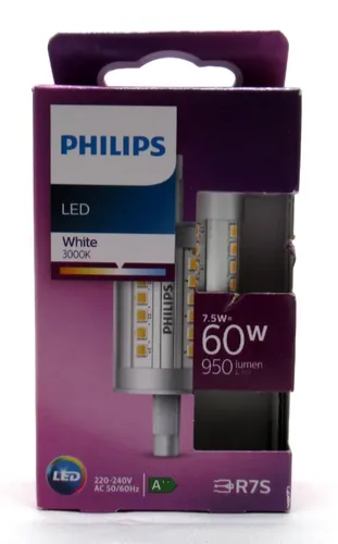 PHILIPS Standard LED Stablampe 60W, 78mm, 2 Pin Sockel - Leuchtmittel mit warmweißem Licht (3000K), ideal für angenehme Beleuchtung und bis zu 90% Energieeinsparung im Vergleich zu herkömmlichen Lampen.