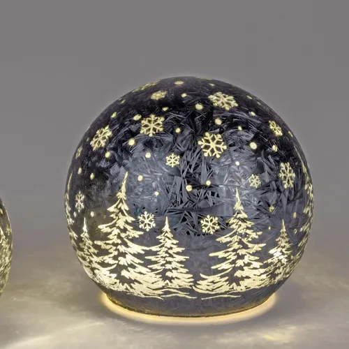 LED Deko Kugel FROSTY WINTERWALD grau zum stellen D. 12cm Glas Formano W25