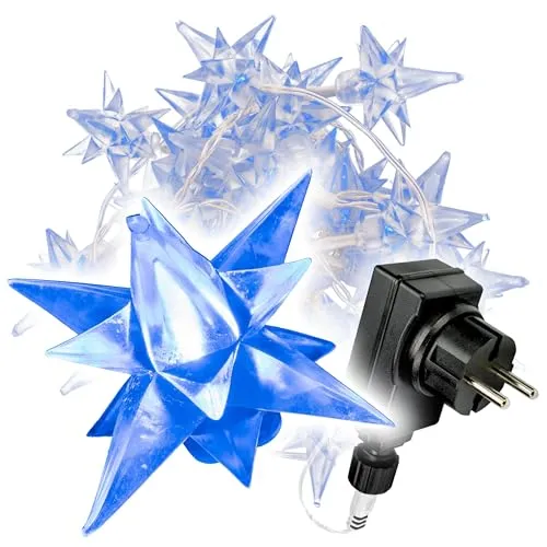Nipach GmbH 40 LED Sternenlichterkette blau für Innen Aussen Trafo Timer transparentes Kabel Sternenkette Weihnachtssternkette Weihnachtsdeko Xmas-Deko