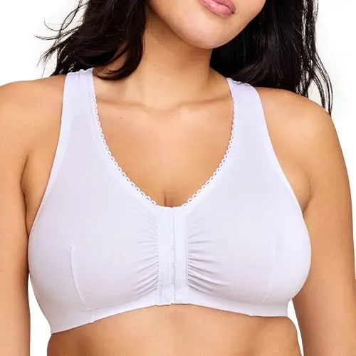 Glamorise Damen Perfectcomfort Baumwolle-BH, Weiß, 105B-D EU - Funktionsunterwäsche mit besonders weichen Baumwoll-Stretch-Cups und atmungsaktivem T-Rücken für optimalen Tragekomfort.