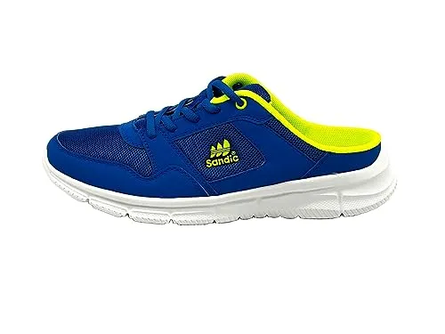 Ablovo® Damen Herren Pantoletten Slipper Sneaker Freizeit (Königblau-Grün) - Hochwertige Hausschuhe aus atmungsaktivem Synthetik-Material. Ergonomisches Fußbett mit wechselbaren Einlagen für optimalen Komfort. Rutschfeste Gummisohle sorgt für Stabilität und Sicherheit beim Tragen.