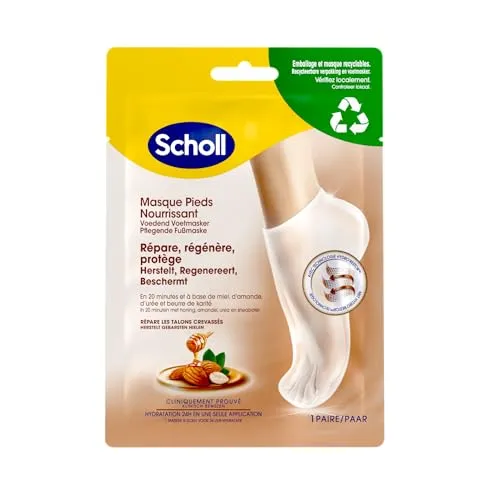 Scholl Fußmaske mit Mandel und Honig für trockene Haut, in 20 Minuten, feuchtigkeitsspendend, nicht fettend und einfach zu verwenden, recycelbare Masken und Verpackung, 1 Paar