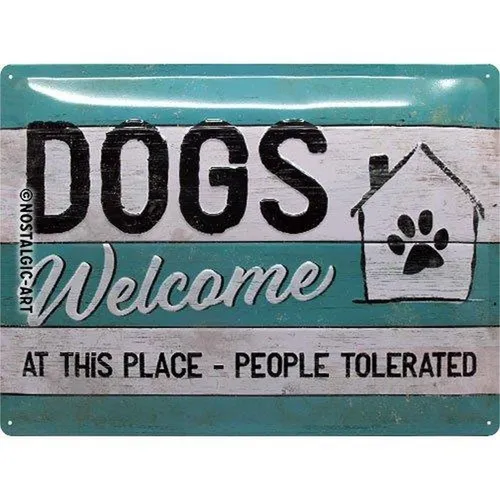 Nostalgic-Art Retro Hunde Blechschild 30x40cm - Dogs Welcome - Vintage Metallschild für Hunde-Liebhaber, ideal für drinnen und draußen. Mit magnetischer, gewölbter 3D-Optik, bringt es Charme in jeden Raum.