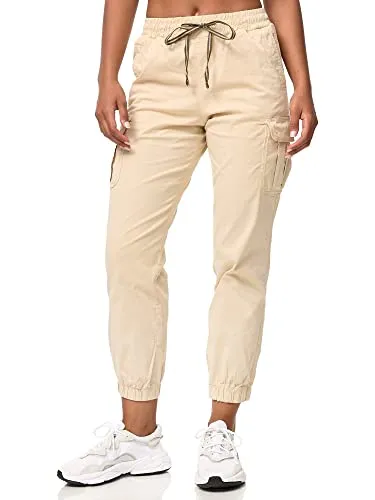 Tazzio Cargo Hose Damen Cargohose Regular Fit F600 (M, Beige) - Damen-Hosen: Coole Cargo Hose aus hochwertiger Baumwollmischung mit Regular Fit und Elasthan für optimale Bewegungsfreiheit - ideal für sportliche Aktivitäten.