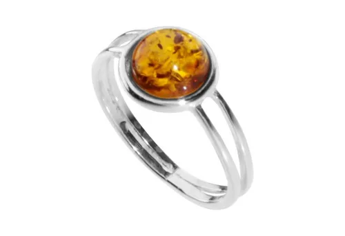 OSTSEE-SCHMUCK Fingerring Almut - Eleganter Bernsteinring - Fingerring aus Sterlingsilber 925/000 mit einem 9 mm großen cognacfarbenen Bernstein, ideal für besondere Anlässe oder als stilvolles Accessoire.