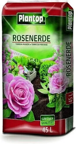 Rosenerde Plantop 45 Liter - Gärtnerqualität aus Bayern - Blumenerde für Rosen, speziell formuliert für gesunde Pflanzen und üppige Blüten in Ihrem Garten.