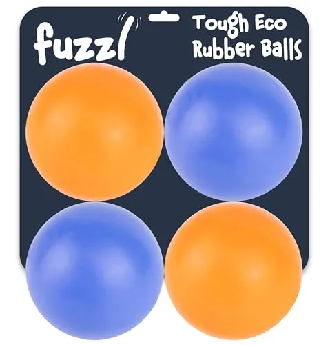 Fuzzl Eco Vollgummi-Ball, 4 Stück – Hundebälle, langlebiges Kauspielzeug für aggressive Kauer, starkes Hundespielzeug für Hunde, langlebiges Welpenspielzeug