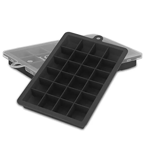 Intirilife 2x Eiswürfelformen in SCHWARZ - 2er Set à 24 Fächer Eiswürfel Silikonformen mit Deckel - 18 x 13 x 2.5 - Flexibler Eiswürfelbehälter für Eis Babynahrung und mehr - Deckel nicht abschließend