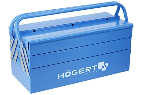 Högert Technik – Werkzeugkasten aus Metall für Werkzeug und Kleinteile - Werkzeugbox/Werkzeugkoffer - 45cmX20.5cmX20cm - Box mit vollständig zugänglichen Fächern - stabiler Koffer