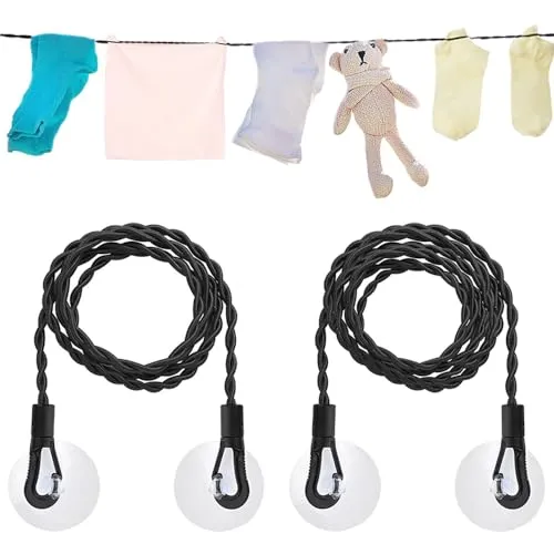 TRKETK Wäscheleine, einziehbar, tragbar, mit Haken und Saugnapf, Campingzubehör für den Innen- und Außenbereich, verstellbar, für Camping im Freien, 2 Stück