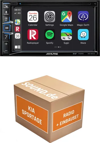 Alpine INE-W611D Autoradio Einbaupaket für KIA Sportage Facelift