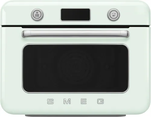 SMEG COF01PGEU Kombi-Tisch-Backofen in Pastellgrün - Kompakter Backofen mit eleganter Pastellgrün-Oberfläche, ideal für kleine Küchen und vielseitige Kochmöglichkeiten.