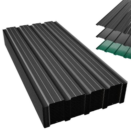 Thanaddo 15er Set Trapezblech Profilblech, 7m² Dachblech, 0,25mm hohe Tragfähigkeit Verzinkter Stahl mit vorgebohrten Löchern, Wellblechplatten 108x43cm mit Schrauben für Gartenhaus Carport, Schwarz