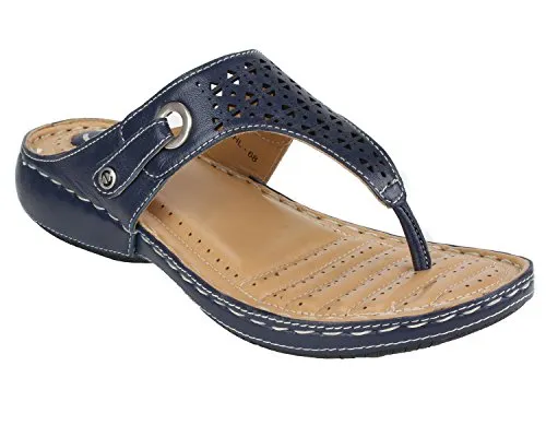 Liberty Damen Echtleder Zehentrenner Sandale | Rita | Bequemer Freizeit- & Hausschuh | Premium Sohle - Blau, 39 EU