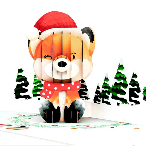 LIMAH® Pop-Up Karte Weihnachten | Weihnachtskarte Weihnachtsfuchs