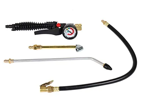 WELDINGER profi Druckluft Reifenfüllerset 3-teilig mit Schlauch Manometer Tankstellenstecker Ausblaslanze