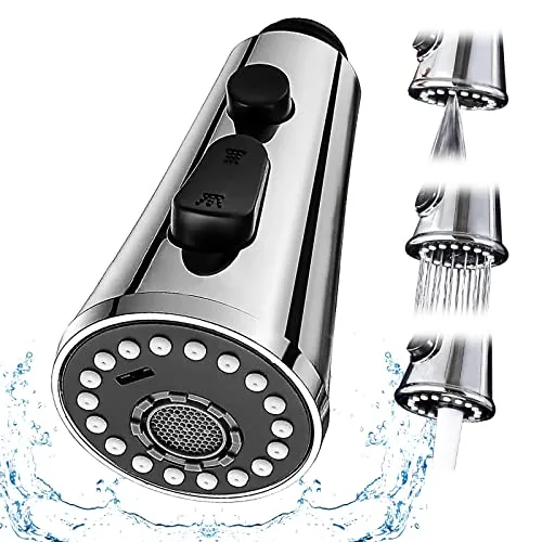 Qazuwa 3 Modi Brausekopf Küchenarmatur, Pull Out Wasserhahn Küchenarmaturen Ersatz,Küchenbrause Ersatzkopf Chrom, G1/2 Gewinde Mit Hochdruckspülung Taste Edelstahl für Küchenzubehör