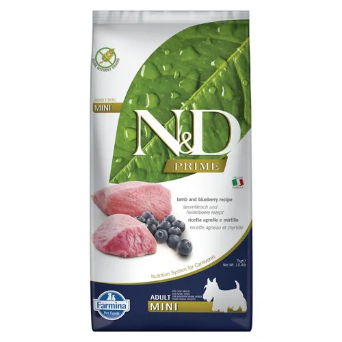 N&D Dog Prime Lamm Heidelbeere Adult Mini 7KG Trockenfutter von Farmina