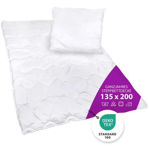 Steppbett Decke und Kopfkissen Premium Set Bettdecke 135x200cm Kopfkissen 80x80