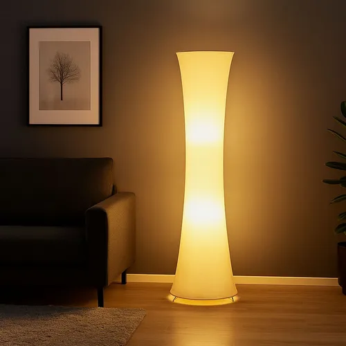 Stehleuchte Standleuchte Leselampe – Elegantes Design in Weiß - Stehleuchte aus Metall und Textil, 123 cm hoch, mit Trittschalter und 2x E27 warmweißen LEDs für gemütliches Licht und niedrigen Energieverbrauch – ideal für Wohnzimmer und Schlafzimmer.