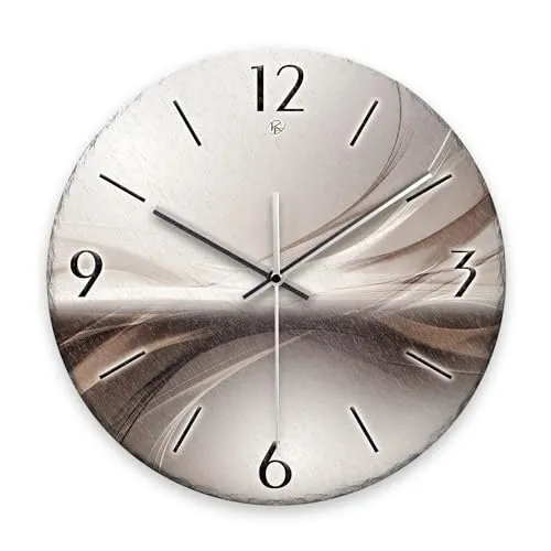 Kreative Feder Wanduhr „Silverline“ aus Stein (Keramik) in Schiefer-Optik; Durchmesser 30cm; mit leisem Uhrwerk (Silverline, leises Quarzuhrwerk)