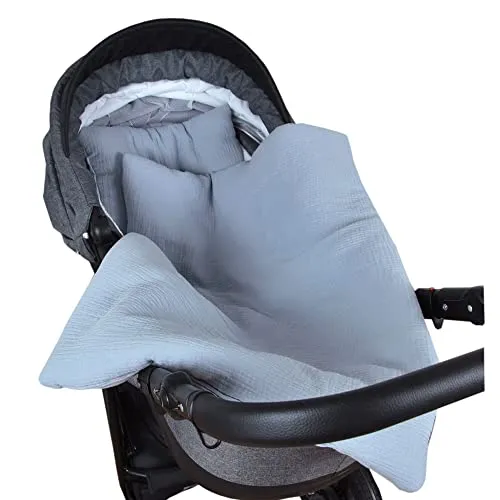 Babylux Babydecke MUSSELIN Kinderwagen Decke 75x60cm Kuscheldecke Stubenwagen MPM (Grau)