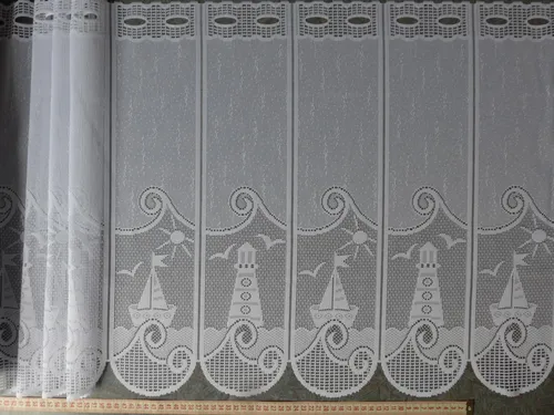 Scheibengardinenstoff Segelschiff und Leuchtturm 53cm hoch