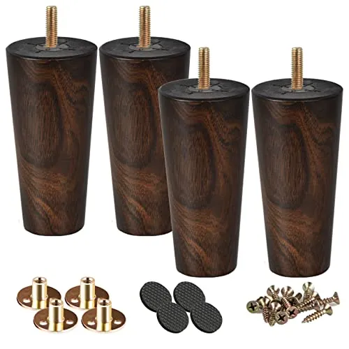 Btowin 15cm Holz Möbelfüße, 4 Stück Wenge Massivholz Tischbeine Möbelbeine mit vorgebohrten M8 5/16
