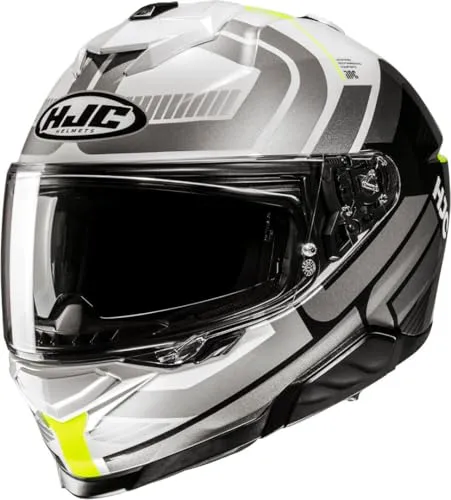 HJC i71 Viz Integralhelm XL - weiß-schwarz-fluogelb - Motorradhelm für Unisex Erwachsene, leicht und belüftet mit kratzfestem Visier und Antibeschlagschutz, ideal für alle Jahreszeiten und verschiedene Aktivitäten.