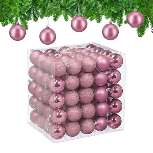 relaxdays Weihnachtsbaumkugel Set 100er in pink von Relaxdays