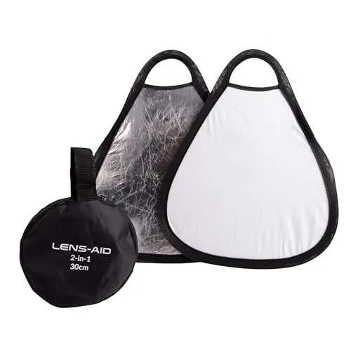 Lens-Aid 30cm Faltreflektor 2-in-1: Faltbarer Fotografie Lichtreflektor in Silber, Weiß, für Fotografie im Fotostudio und Outdoor mit Tasche