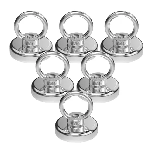 Magnetpro 55 kg magnetische Haken Super starke Neodym - Magnethaken mit Counterunk Hole Eyebolt für Heimküche am Arbeitsplatz und Garage - 6 Stück