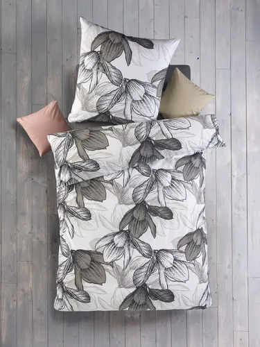 Produktbild Optidream Bettwäsche Set Renforcé 135x200 Baumwolle Miriam weiss anthrazit, Renforcé, 2 teilig, Sommer Geschenke Idee Frauen Männer weich sale Reißverschluss Partner