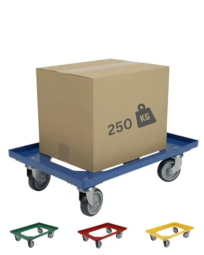 BADfabrik24 Transportroller Kunststoff Blau 60x40 cm – 4 Leichtlauf-Lenkrollen Ø100 mm, Traglast 250 kg, robuste Transporthilfe für Kisten, Euroboxen & Waren, wendig & stabil für Lager, Werkstatt