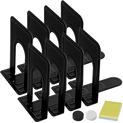 DARUITE Buchstütze Buchstützen Metall Bücherhalter Bücherstützen Bücherständer Book Holder Bücherregal Kinder, Bücherstütze für DVDs, Büro, Schule, Bibliothek (Schwarz 4 Paar,126 x 147 x 170 mm)