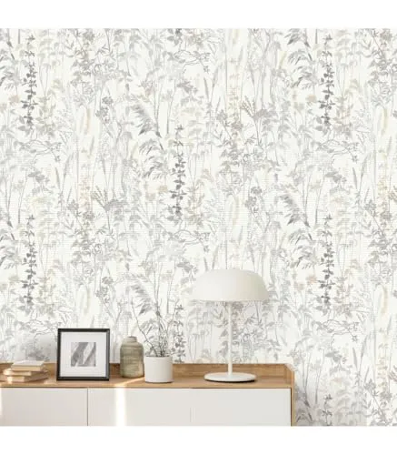 Vliestapete - creme - Blätter - 10 Meter