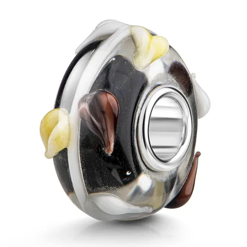 MATERIA 3D Blumen Glas Bead schwarz weiß gelb braun Anhänger für Armband