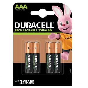 Duracell Akku AAA - 4 Stück wiederaufladbare Batterien, 1000 Aufladungen für langanhaltende Power, vorgeladen und sofort einsatzbereit