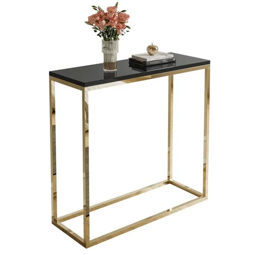 Lookway Konsolentisch MODERN in Schwarz Hochglanz mit goldverchromtem Gestell, 80 cm