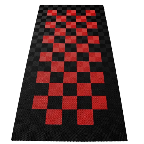 RAMROXX Performance Bodenfliesen Garagenboden 2,8mx5,6m Schwarz Rot Set2 - Hochwertige Kunststoffbodenfliesen für Garagen, strapazierfähig und einfach zu verlegen. Ideal für langlebige und pflegeleichte Böden.