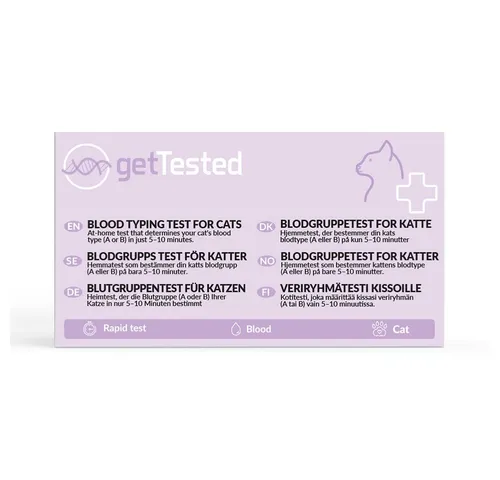 GetTested Blutgruppen-Test für Katzen - Schneller Selbsttest für Katzen zur Bestimmung der Blutgruppe (A, B oder AB) in nur 5–10 Minuten. Ideal für sichere Bluttransfusionen und Zucht. Praktisch für den Einsatz zu Hause.