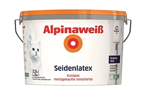Alpina Innenfarbe Seidenlatex Weiß 2,5 L - Farben: Hochwertige Wandfarbe mit seidenglänzender Optik, ideal für ein elegantes Raumambiente.