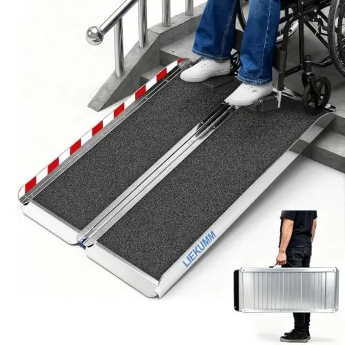 LIEKUMM Rollstuhlrampe 121 cm – Klappbare Aluminiumrampe für Stufen und Bordsteine