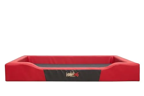 Bjird Hundebett - Hundekorb für kleine mittelgroße & große Hunde - Hundekissen - Hundesofa aus Kunstleder - Bezug abnehmbar und waschbar - Deluxe - Größe: M - Rot