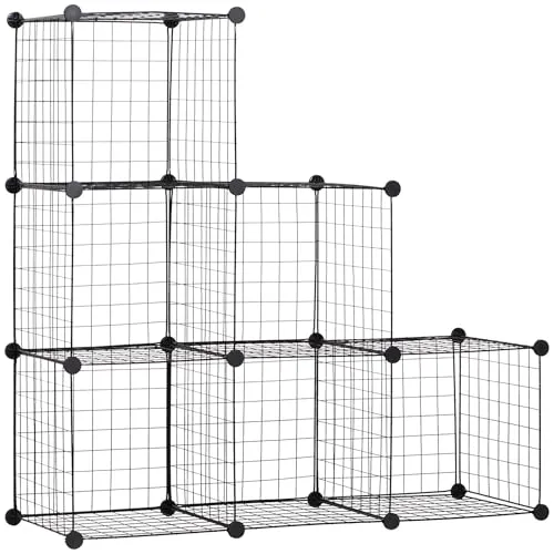 Homcom Steckregal Schwarz - Flexibles 6-Würfel-Regalsystem - Regal für Heimwerken und Freizeit, aus robustem Metall, trägt bis zu 30 kg und passt sich flexibel jeder Raumsituation an.