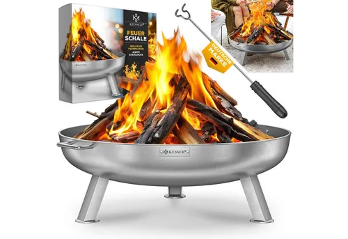 KESSER® Feuerschale 80cm aus Edelstahl - Grills: Robuste Feuerschale mit 2 stabilen Griffen und integriertem Wasserablauf für sicheres und langlebiges Lagerfeuer im Garten oder auf der Terrasse.