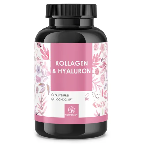 NATURALKRAFT® Premium Hyaluronsäure Kollagen Komplex - mit Biotin, Zink, Selen, Vitamin C & Silizium - Hoch bioverfügbar - 180 Kapseln
