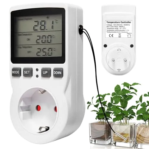 Thermostat Steckdose Temperaturregler Temperaturschalter Steckdosenthermostat: 230 V Thermostat Steckdose Mit Fühler, Heating Cooling Temperature Switch for Aquariums, Greenhouses, Cooling, Heating