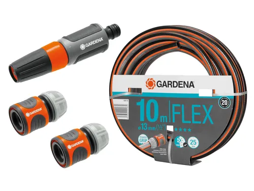 GARDENA Gartenschlauch-Set 10 m mit Gartensprüher und Verbindern - Micro-Drip-Bewässerungssysteme, ideal für mühelose Gartenbewässerung mit hochwertigem Gartenschlauch und zwei Anschlussadaptern für maximale Flexibilität.