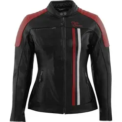 Rusty Stitches Alice Lederjacke für Damen - Schwarz/Weiß/Rot - Größe 42 - Funktionsjacken mit Retro-Charme und modernen Sicherheitsfunktionen, inklusive zertifizierten Protektoren und verstellbaren Passformen für optimalen Komfort.
